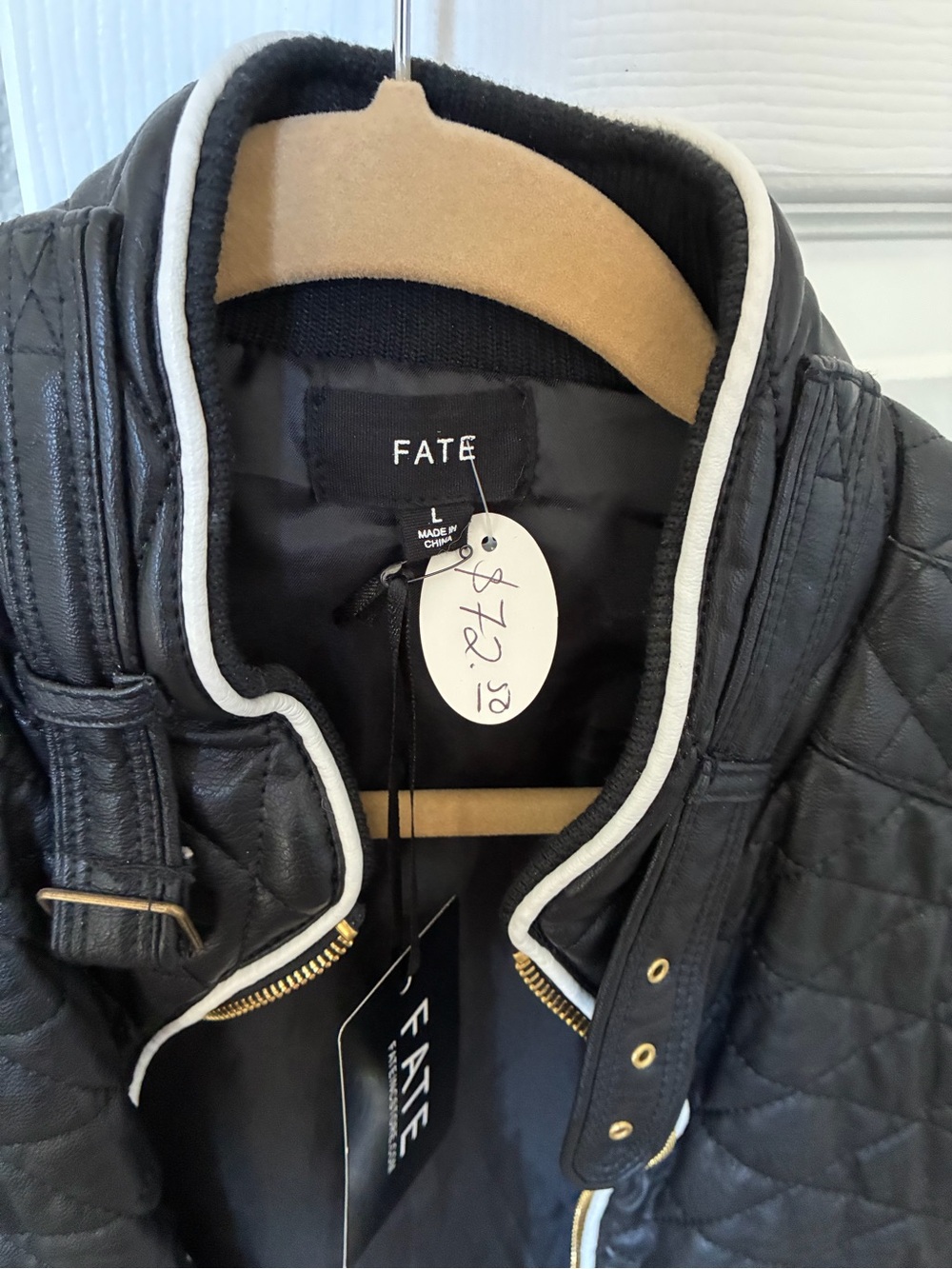 FATE Black Quilted Leather Vest with Gold Accents - Picture 2 of 6